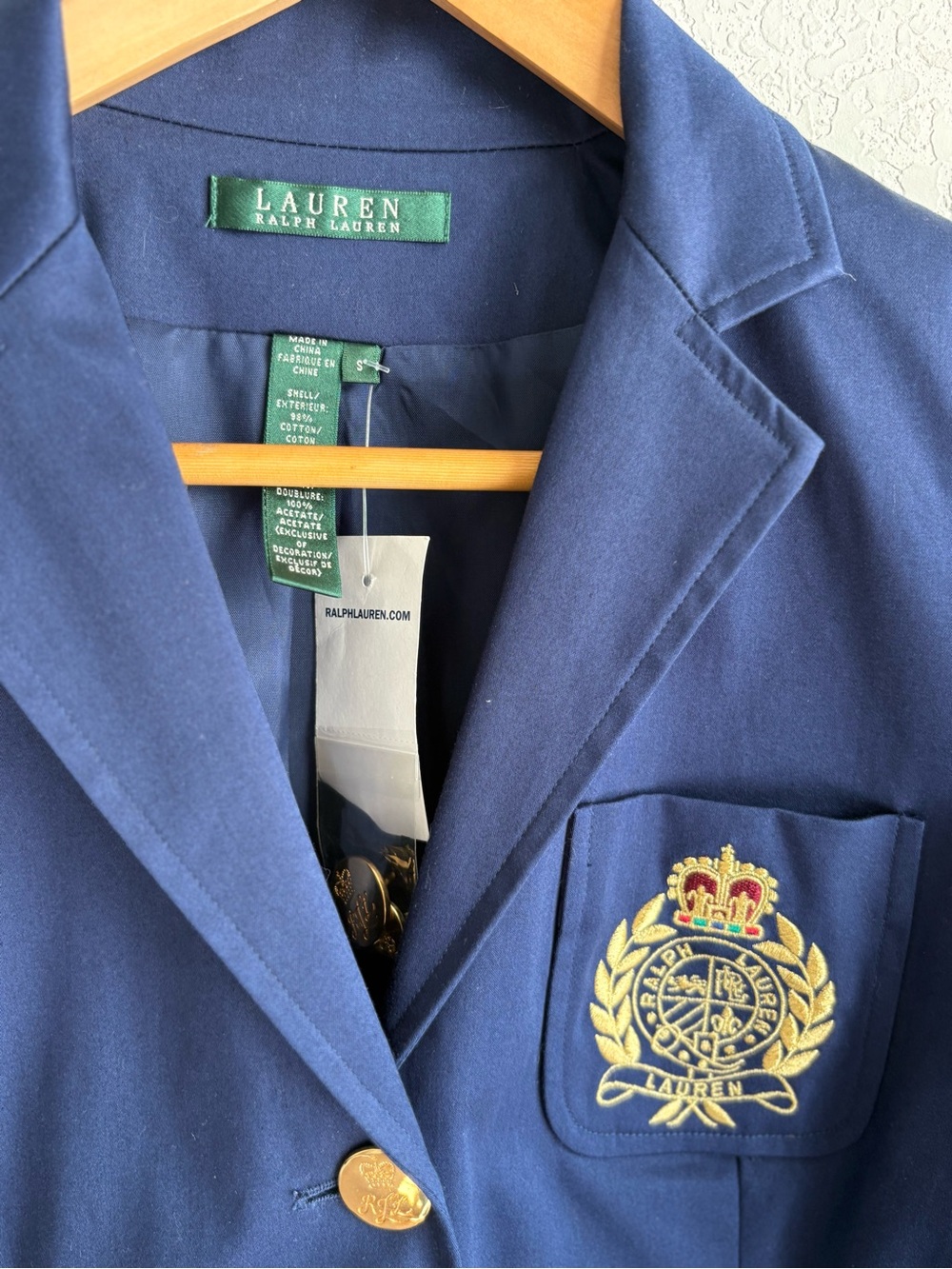 Ralph Lauren NWT Navy Crest Blazer Gold Buttons Equestrian Preppy Small - Picture 2 of 9